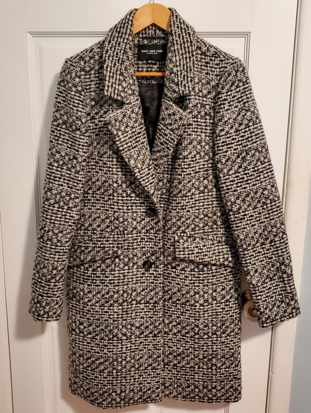 Marc New York Black and White Tweed Coat